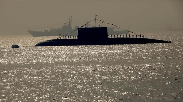 Sailors on board the Indian submarines (not INS Arihant)  perform during the President’s Fleet Review 2011(Mahendra Parikh/Hindustan Times via Getty Images)
