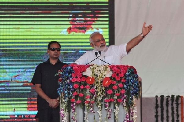 Prime Minister Narendra Modi addresses a gathering during a public meeting in Varanasi. (Rajesh Kumar/Hindustan Times via Getty Images)