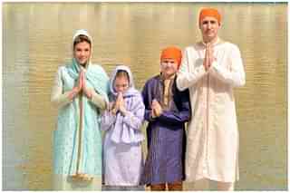 Canadian Prime Minister Justin Trudeau with his family at the Golden Temple in Amritsar (Sameer Sehgal/Hindustan Times via Getty Images)