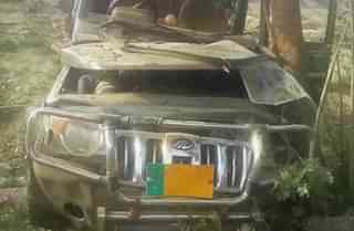 The BJP leader’s vehicle after the incident. (image via ANI/Twitter)