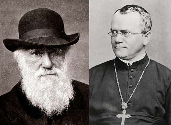 Charles Darwin and Gregor Mendel: two great giants of biological sciences.