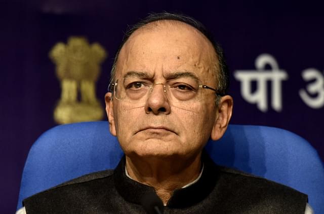 Finance Minister Arun Jaitley addresses a post-budget press conference at National Media Center in New Delhi, India. (Mohd Zakir/Hindustan Times via Getty Images)