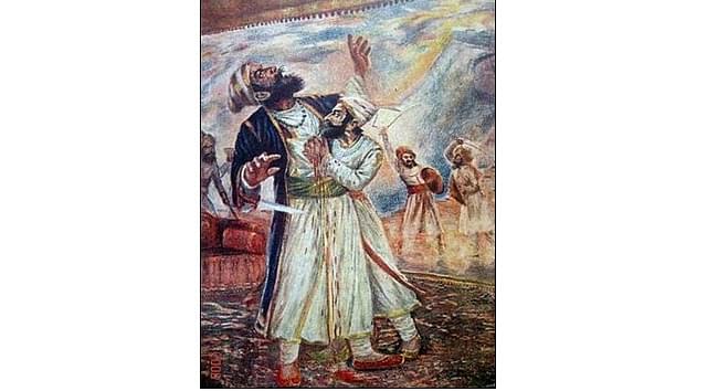 Portrait of Shivaji and Afzal Khan in combat