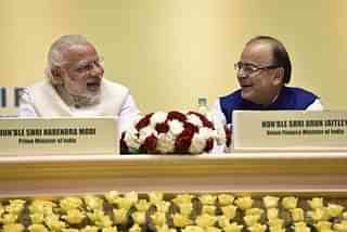 Prime Minister Narendra Modi with Finance Minister Arun Jaitley at a&nbsp; conference in New Delhi.&nbsp; (Virendra Singh Gosain/Hindustan Times via Getty Images)&nbsp;