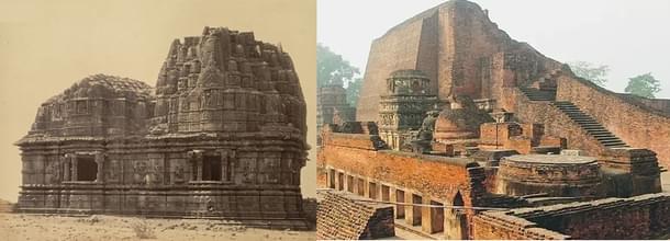The demolished temple at Somnath and the  burnt library of Nalanda.