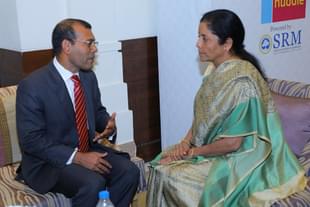 Maldives’ exiled former President Mohamed Nasheed  with former defence minister Nirmala Sitharaman. (Mohamed Nasheed/Twitter)