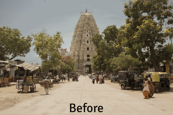 Hampi, with and without its bazaar. (John Gollings)