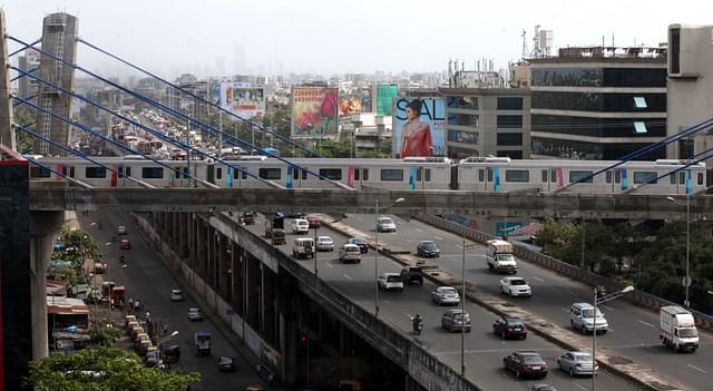 Mumbai Metro crossing the Western Express Highway (Mahendra Parikh/Hindustan Times via Getty Images)