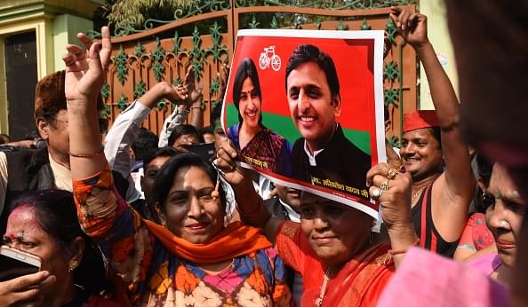 Samajwadi Party workers celebrating