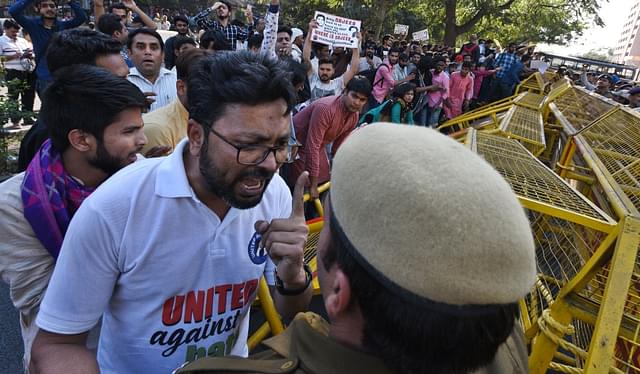 JNU students protesting  outside the CBI headquarters in New Delhi. (Raj K Raj/Hindustan Times via GettyImages)&nbsp;
