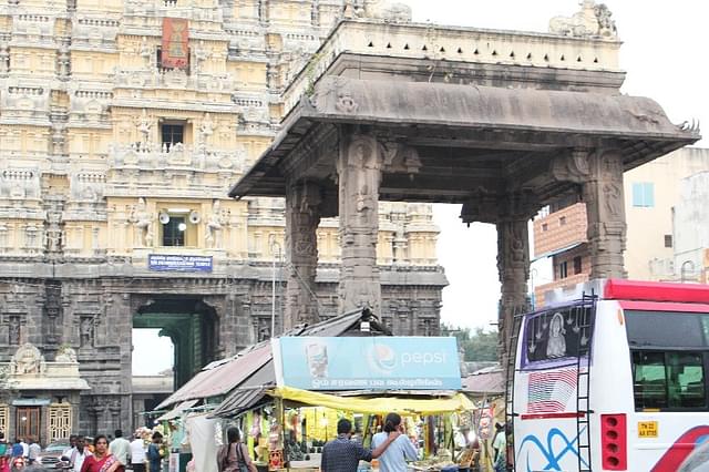 Mandapam outside the Ekambareshwar temple which has turned into a shopping area with kiosks