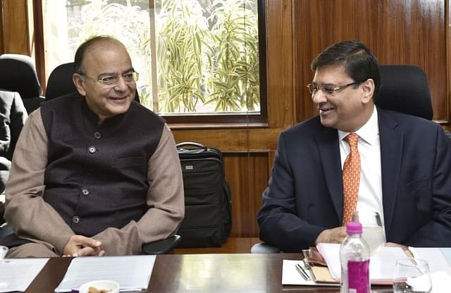 Finance Minister Arun Jaitley with Reserve Bank Governor Urjit Patel during an RBI board meeting in New Delhi.&nbsp; (Mohd Zakir/Hindustan Times via GettyImages)&nbsp;