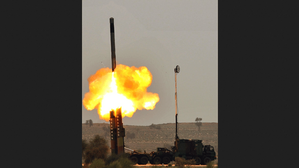 BrahMos missile being fired.