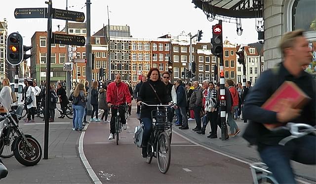 Amsterdam is known for its cycling tracks:   70 per cent of all journeys are made using the bicycle. The city has dedicated cycle and walking tracks.(Source: Cityknows.com)