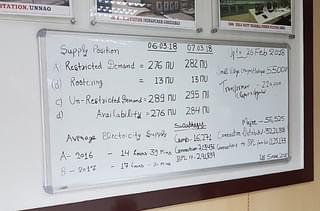 A white board in Sharma’s office carrying details of progress made under Saubhagya and information related to supply position.
