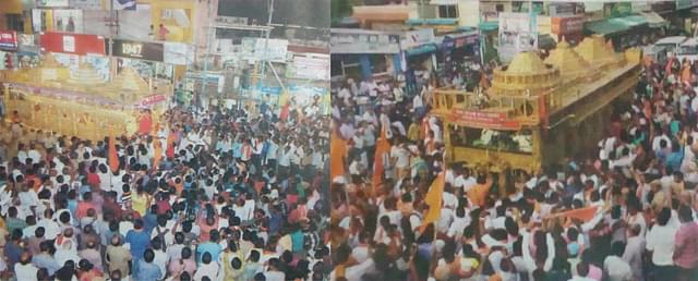 The <i>rath</i> enters Kanyakumari district and is received for a stretch close to 18 km by enthusiastic crowds&nbsp;