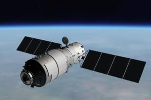 An artist’s Illustration of China’s Tiangong-1 space lab. (CMSA)