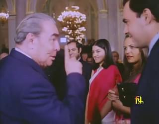 In 1976, Indira Gandhi, her two sons and their wives visited Moscow even as the nation is under Emergency. In this screen capture from a video, Brezhnev makes a special gesture at Rajiv Gandhi.