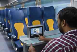 The LCD systems installed in the Tejas Express. (Arvind Yadav/Hindustan Times via Getty Images)
