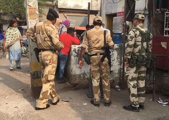 CRPF personnel in Block 27 of Trilokpuri on Wednesday