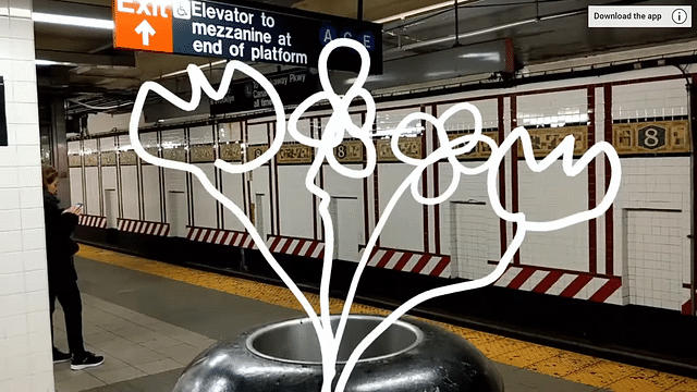 A user using Just A Line at a Subway Station (Google AR Labs/Youtube)