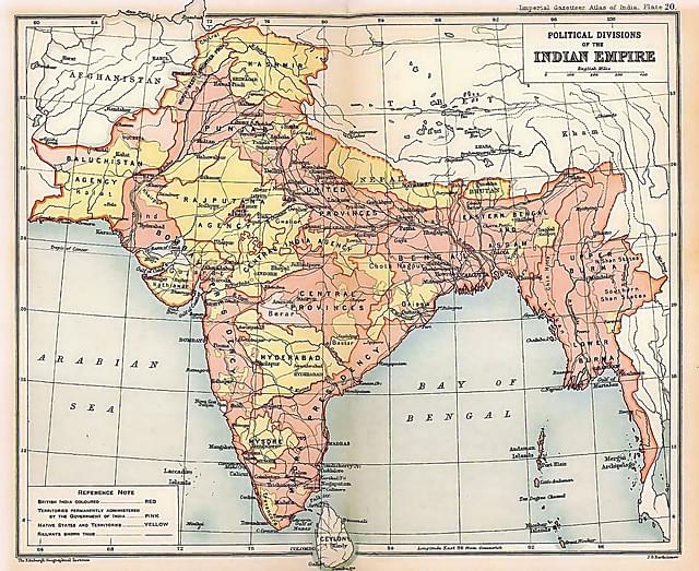 British India in 1909, two years before the national anthem was penned. (via Wikimedia Commons)