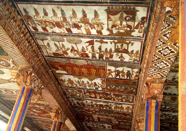 Paintings on the ceiling of the Sangita Mandapam at  Tirupparutikunram. (Gopu Rangarathnam)