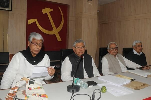 CPI(M) leaders Manik Sarkar, Sitaram Yechury, Biman Bose, and Prakash Karat (Samir Jana/Hindustan Times via Getty Images)