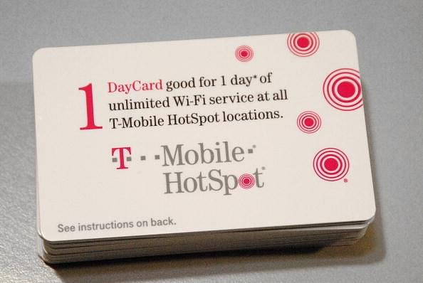 A T-Mobile hotspot card at the Los Angeles International Airport. (Jamie Rector via Getty Images)