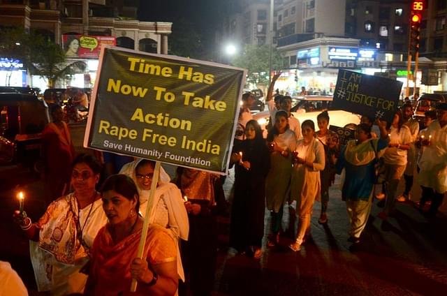 A protest march against rape of minors in Mumbai. (Bachchan Kumar/Hindustan Times via Getty Images)