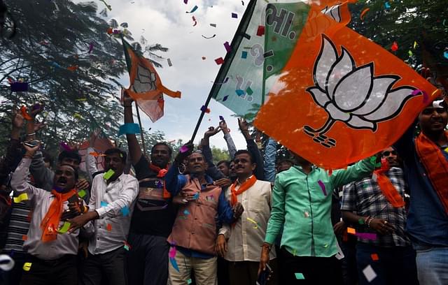 BJP supporters at a party rally in Ahmedabad. (Satish Bate/Hindustan Times via Getty Images)&nbsp;