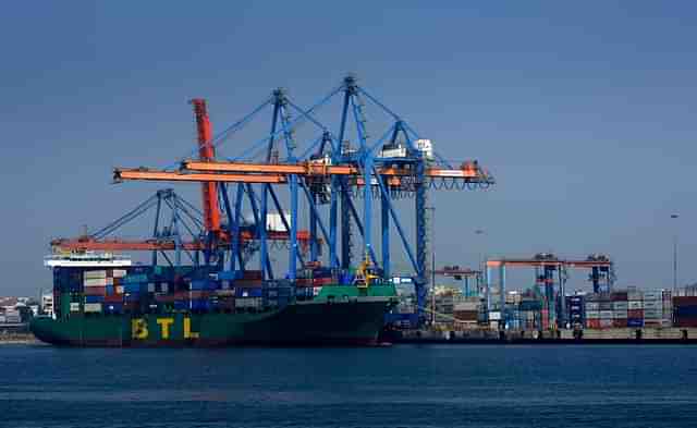 A ship anchored at Visakhapatnam Seaport. (Abhijit Bhatlekar/Mint via Getty Images)&nbsp;