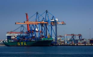 A ship anchored at Visakhapatnam Seaport. (Abhijit Bhatlekar/Mint via Getty Images) 