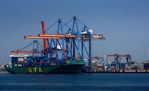 A ship anchored at Visakhapatnam Seaport. (Abhijit Bhatlekar/Mint via Getty Images) 