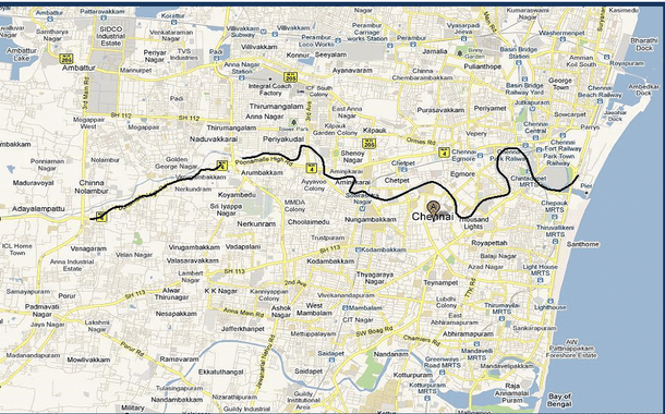 A route map of the Maduravoyal-Chennai Port as envisaged in 2009.