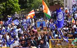 Dalits staging a protest during the Bharat <i>bandh</i> called by several Dalit organisations to protest against a Supreme Court order which allegedly dilutes a law protecting their rights. (Subhankar Chakraborty/Hindustan Times via Getty Images)