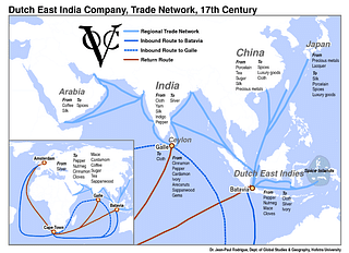 Trade routes of the Dutch East India Company (Jean-Paul Rodrigue, Professor, Hofstra University)
