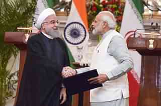 Iran President Hassan Rouhani with PM Narendra Modi in Hyderabad. (Vipin Kumar/Hindustan Times via Getty Images)