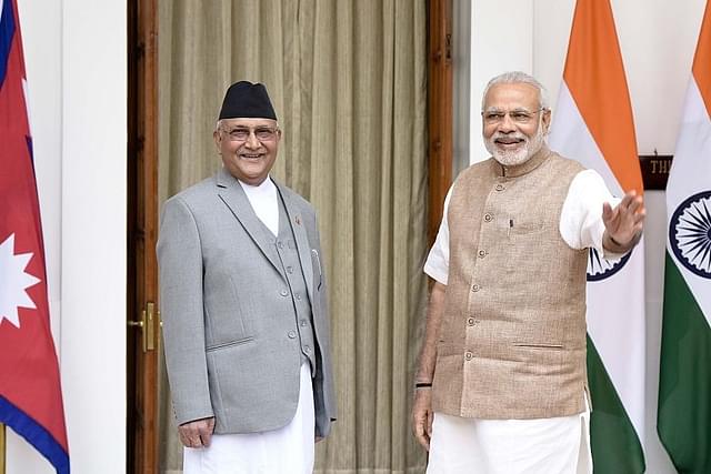 Nepali PM KP Oli with PM Narendra Modi. (Sonu Mehta/Hindustan Times via Getty Images)