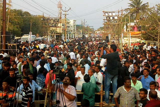 Protests demanding closure of Sterlite plant in Thoothukudi in front of the factory’s gate.