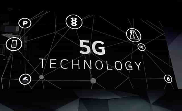A video display presents 5G technology during a LG press event for CES 2017 in Las Vegas, Nevada. (David Becker/Getty Images)
