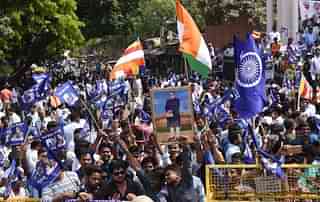 Dalits staging a protest during the Bharat <i>bandh.</i> (Subhankar Chakraborty/Hindustan Times via Getty Images)