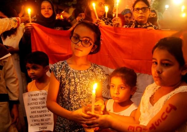 Children took to the streets in Kolkata to protest against the rape and murder of an eight-year-old girl in Kathua. (Samir Jana/Hindustan Times via GettyImages) 