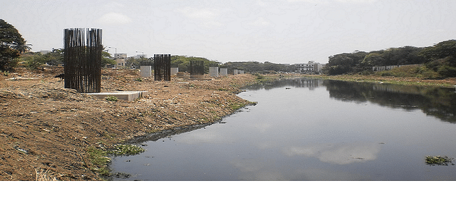Partially completed pillars on banks of Cooum in Central Chennai. Photo courtesy: NHAI