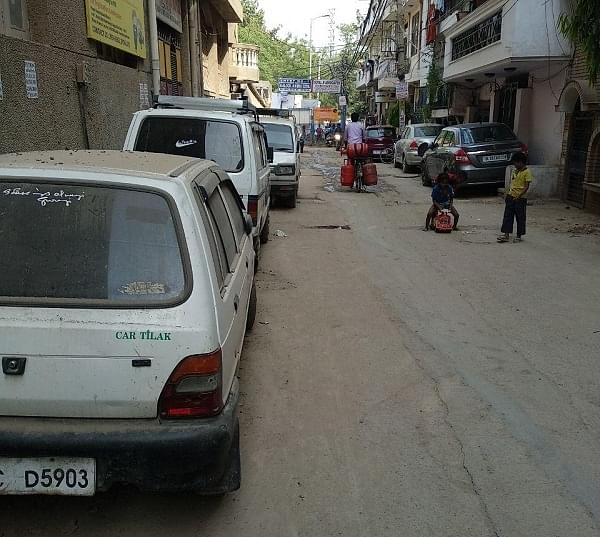 In the absence of parking spaces, most of the cars are parked on streets in residential areas. This is the condition of a colony in Malviya Nagar area in Delhi.