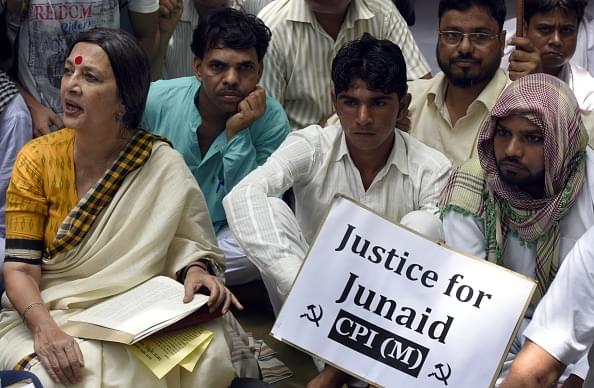 Communist Party of India CPI (M) Politburo member Brinda Karat during a dharna in Delhi in July 2017