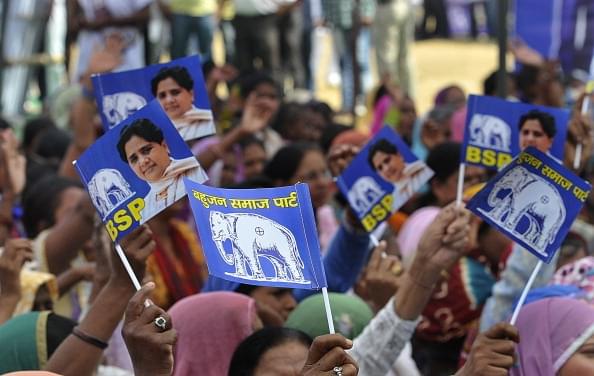 Bahujan Samaj Party supporters during a rally in Gurgaon. (Sunil Saxena/Hindustan Times via GettyImages) 