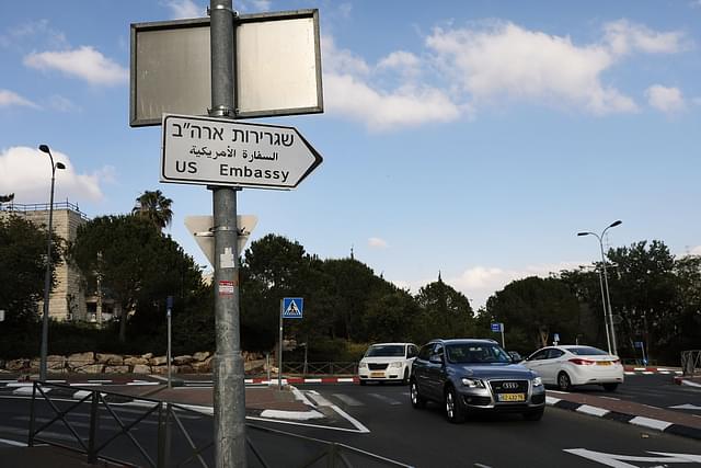 A signboard pointing to the new United States Embassy in Jerusalem (Spencer Platt/Getty Images)