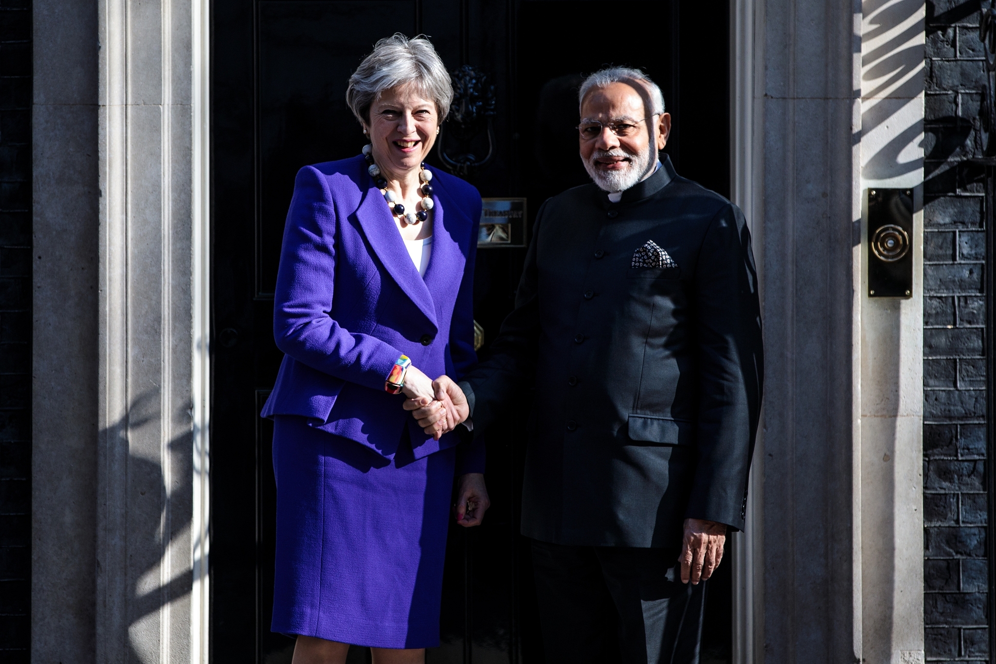 United Kingdom Prime Minister Theresa May and Indian Prime Minister Narendra Modi Outside 10, Downing Street in April 2018 (Jack Taylor/Getty Images)