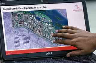 A laptop computer shows a map of the proposed Andhra Pradesh state capital ‘Amaravati’. (Dhiraj Singh/Bloomberg via Getty Images)
